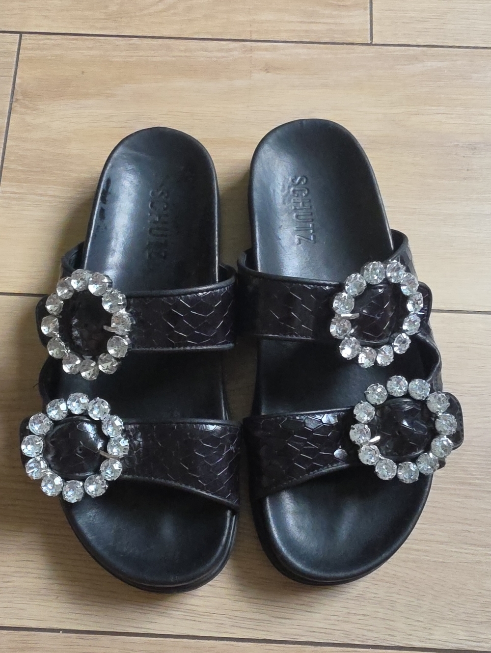 SCHUTZ Ariel Snake Embossed Slide Sandals Sz 8B